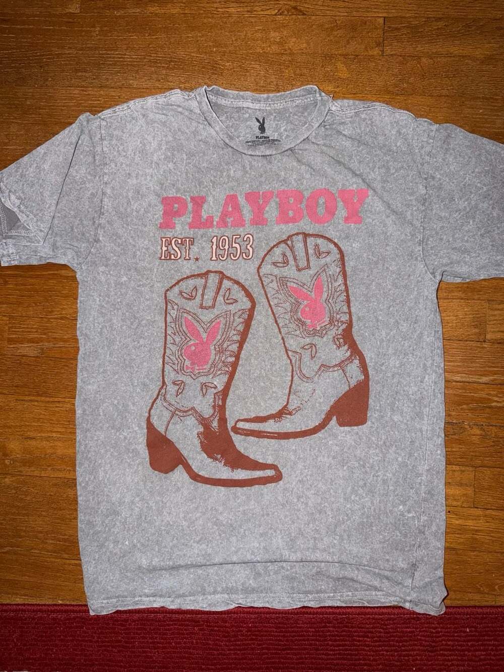 Playboy Cowgirl Boots EST 1953 Graphic Acid Wash T-Shirt